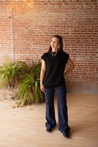 Mock Neck Cap Sleeve Knit Top