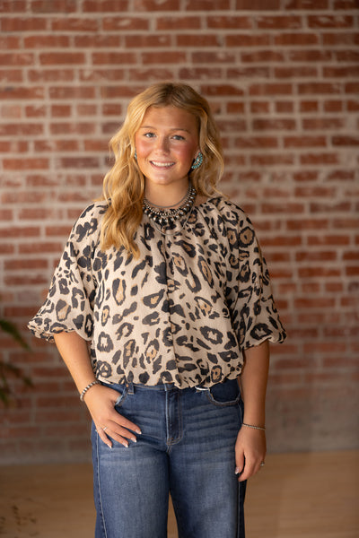 Leopard Puff Sleeve Top