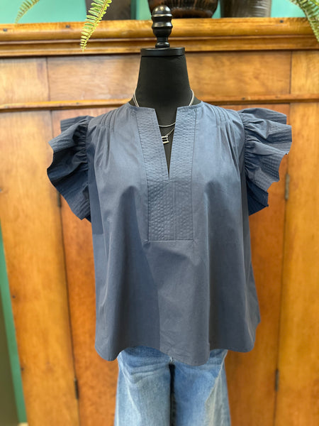Flutter Sleeve Tunic Style Poplin Top