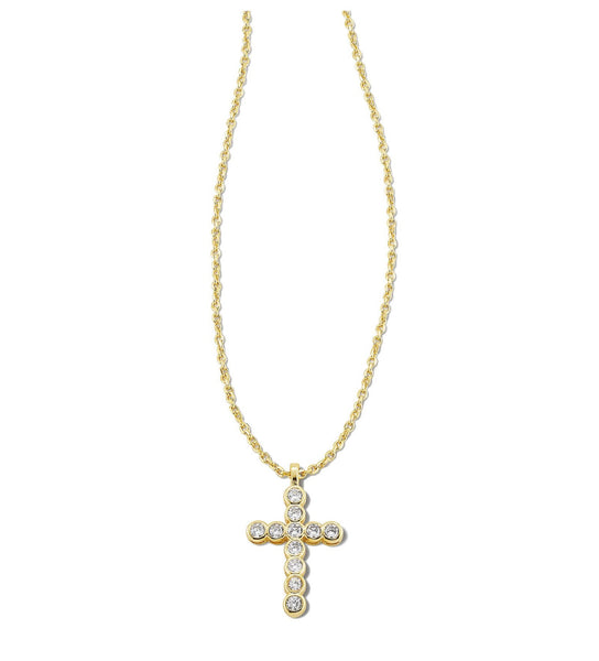 Kendra Scott Cross Crystal Pendant Necklace Gold White Crystal