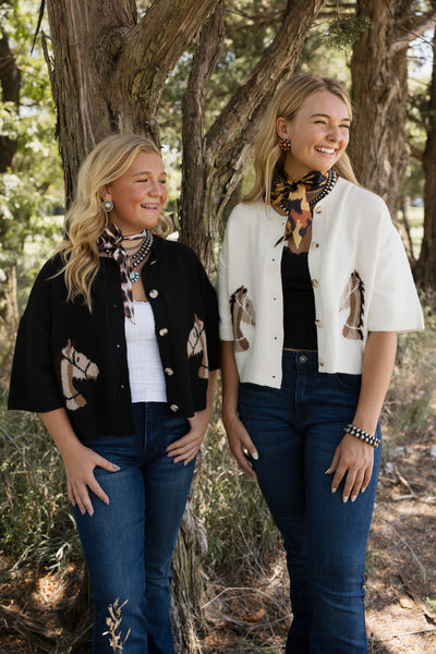 Entro- Horse Cardi Short Sleeve Button Top