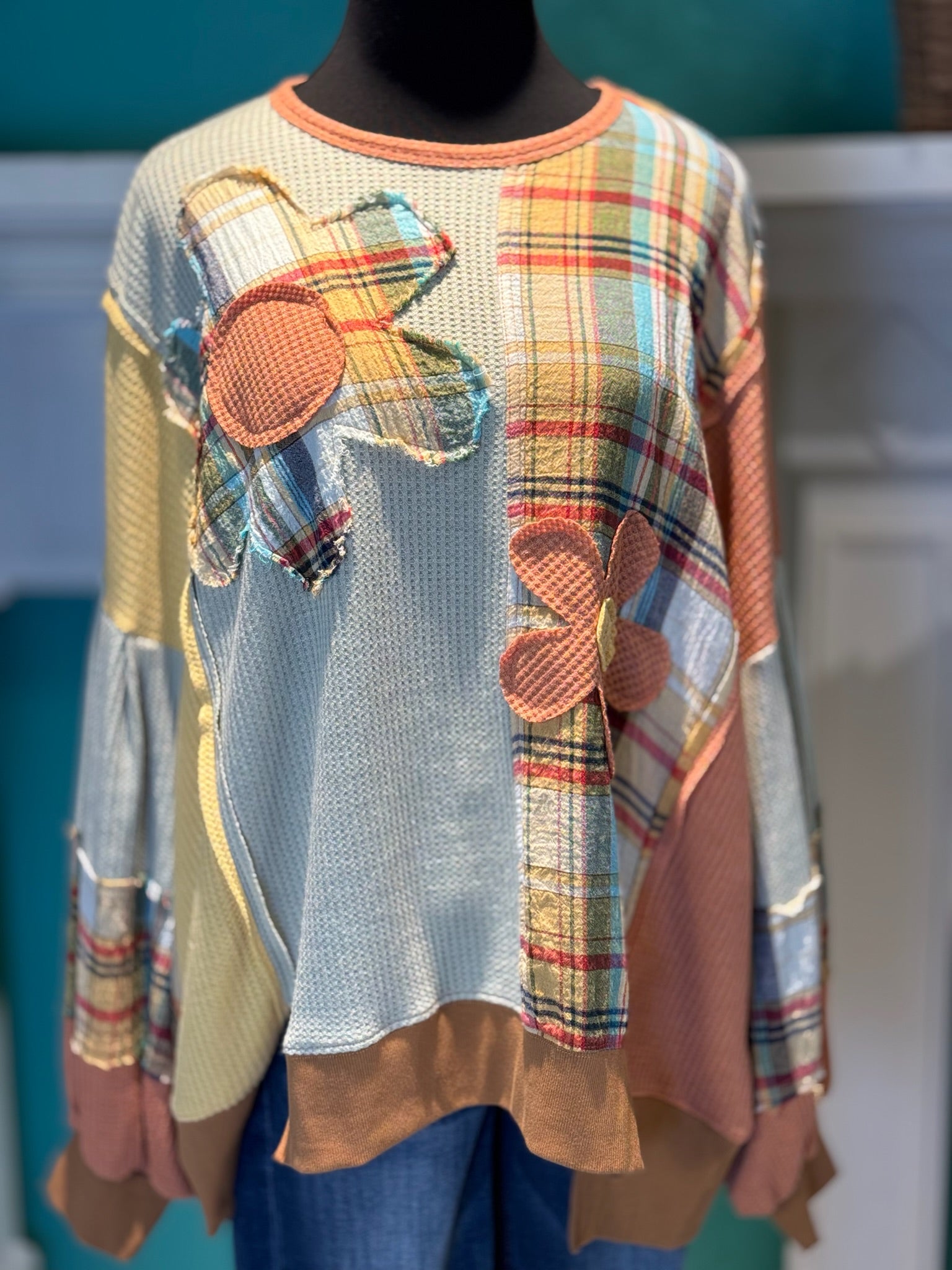 Easel Plaid ColorBlock Top
