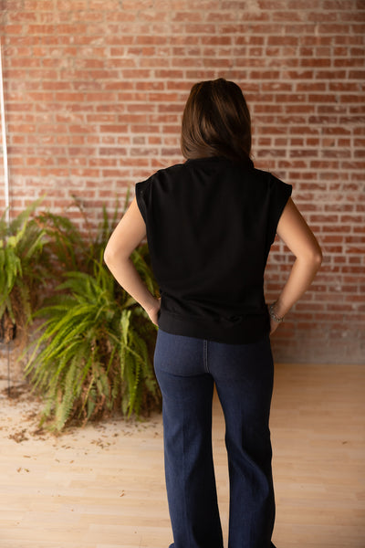 Mock Neck Cap Sleeve Knit Top