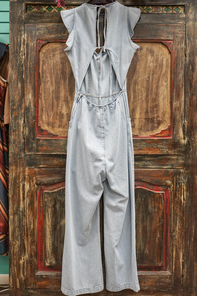 Ruffle Denim Jumpsuit