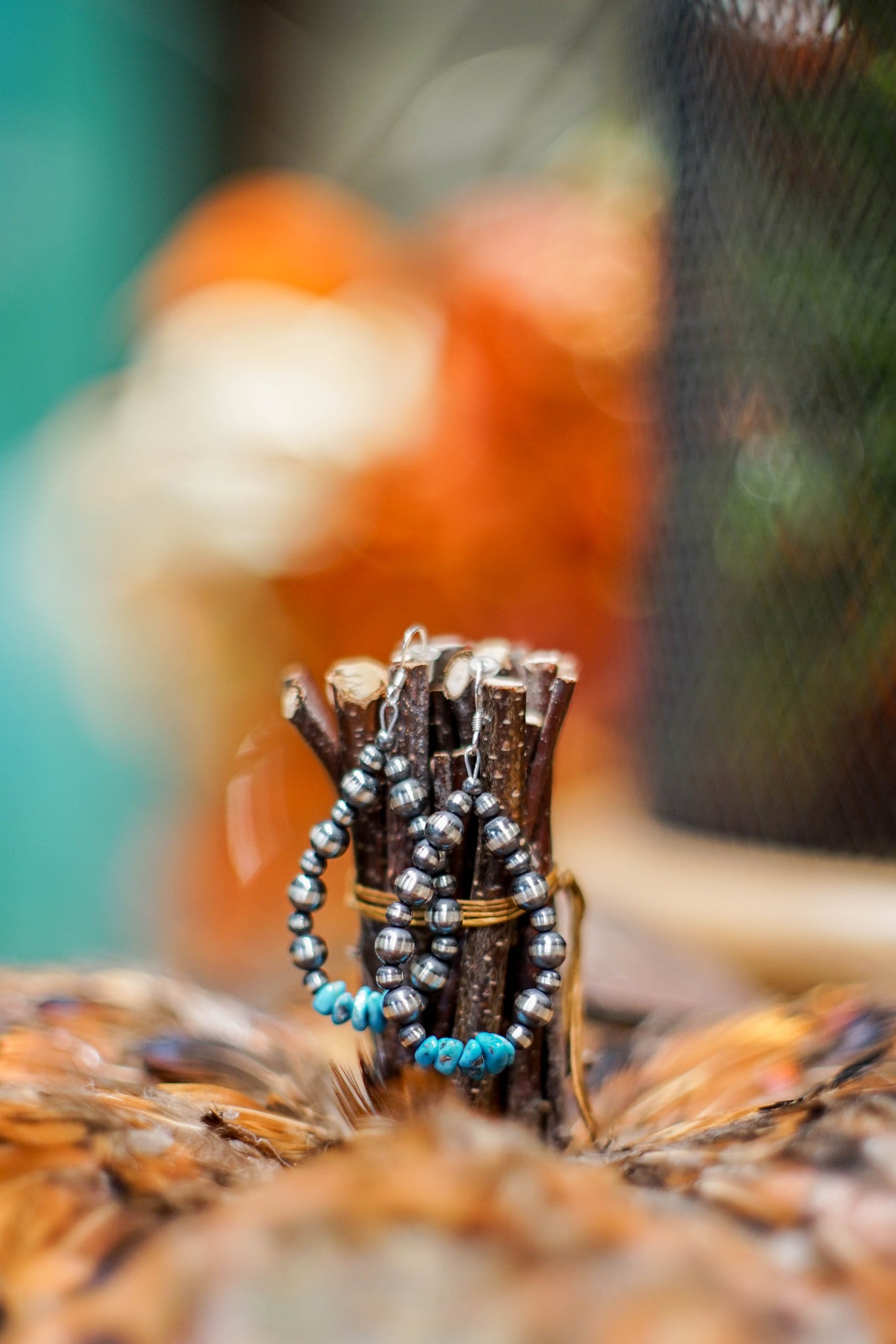 4mm, 6MM Wire Navajo Pearl & Turquoise Loop Earring