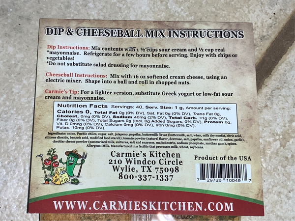 Carmie’s Garden Salsa Dip & Cheeseball Mix