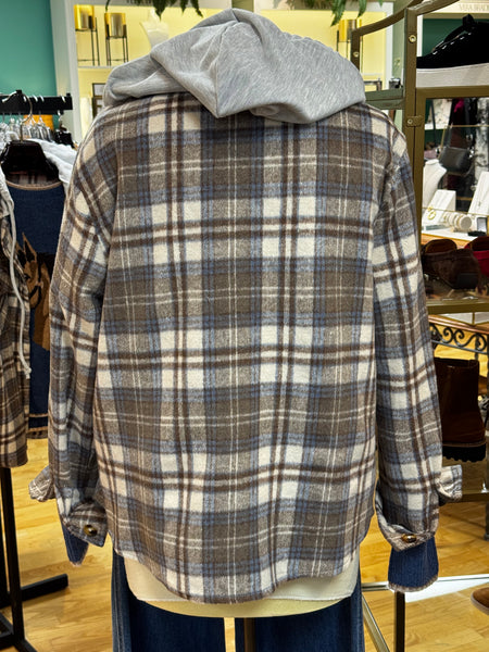Plaid Shirt Shacket w/Hood