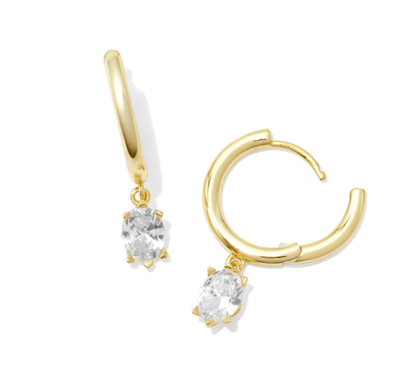 Kendra Scott Cailin Single Stone Huggie Gold White Crystal