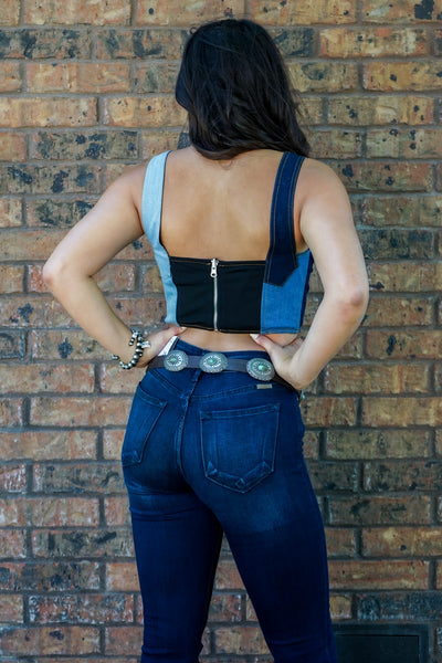 The Colorblock Denim Crop Top