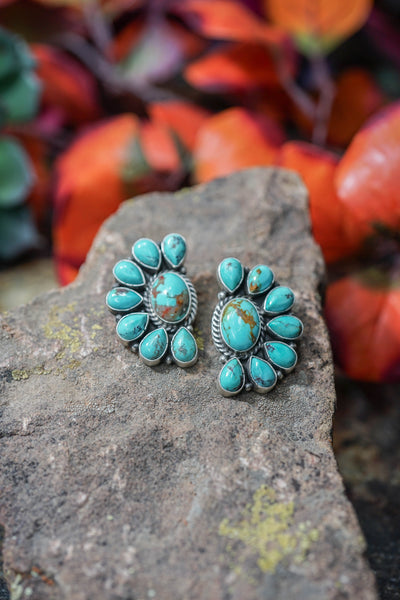 ALZ Turquoise Half Cluster Post Earring