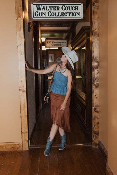 Cowboy Fringe Faux Suede Skirt