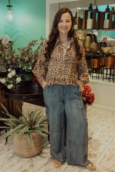 BiBi Ruffled Hem Leopard Print Top