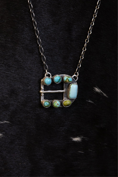 ALZ 7 Stone Turquoise Buckle Necklace