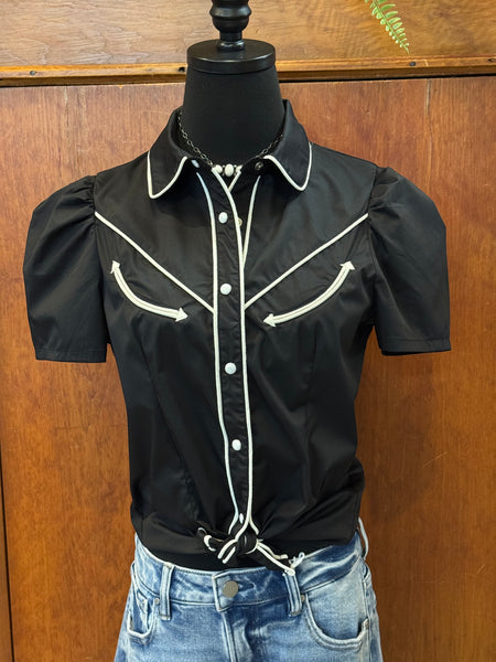 Arrow Pearl Snap Puff Sleeve Top