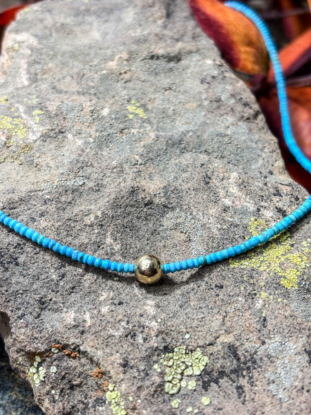 Micro Mini Turquoise Necklace with Gold Filled Navajo Pearl