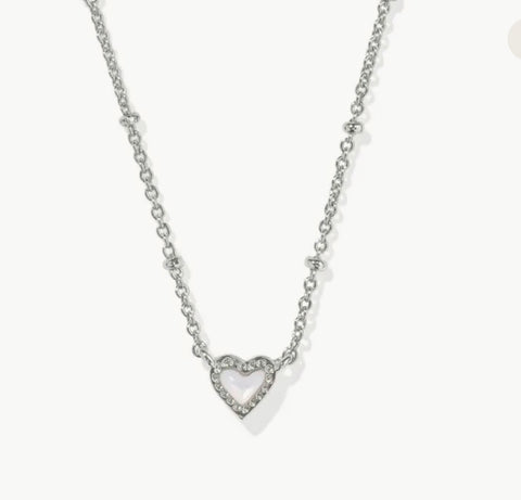 Kendra Scott Mini Ari Silver Heart Pendant in Ivory MOP