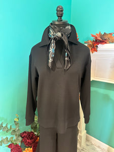 Liverpool V-Neck Pull Over W/Collar Scuba Knit Top