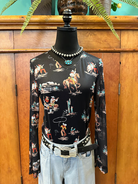 Cowboy Campfire Mesh Top