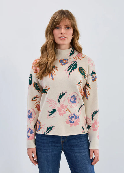 FDJ Mock Neck Floral Sweater