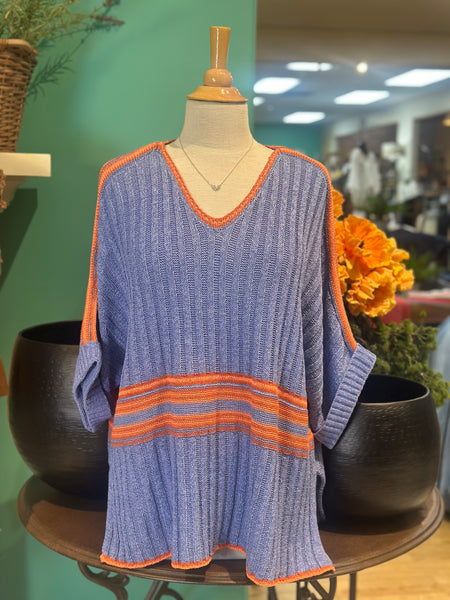 Easel V-Neck Ribbed Striped Sweater