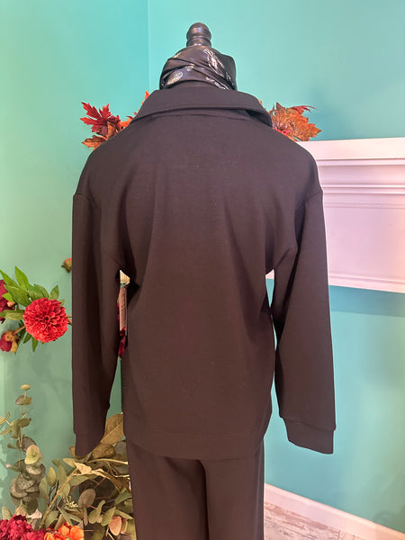 Liverpool V-Neck Pull Over W/Collar Scuba Knit Top