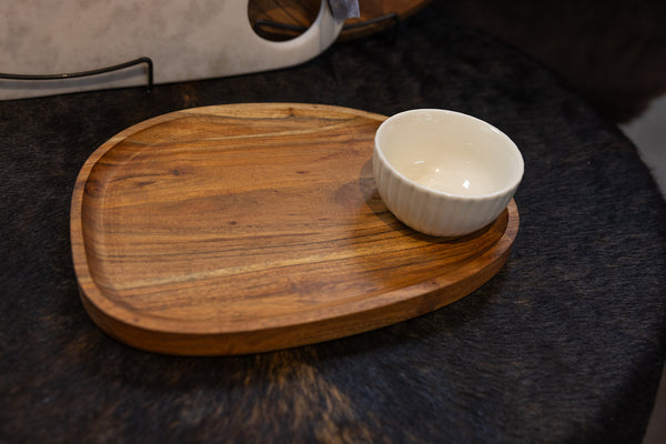 12" x 2.5" Acacia Wood Serving Tray w Fluted Bowl