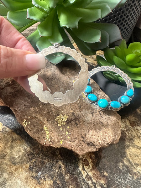 7 Stone Turquoise Etched Earrings