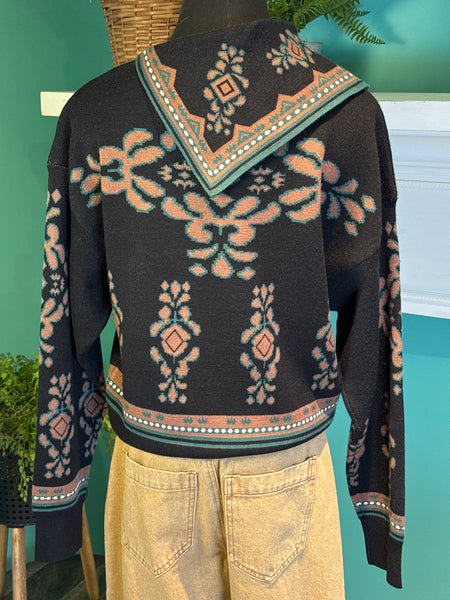 THML Split Collar Print Sweater