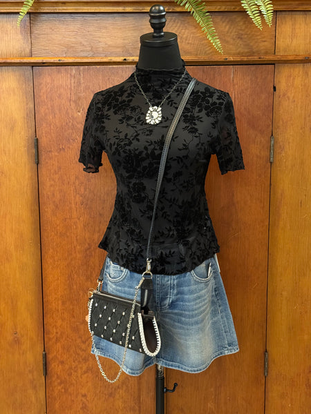 Floral Flocked Short Sleeve Top