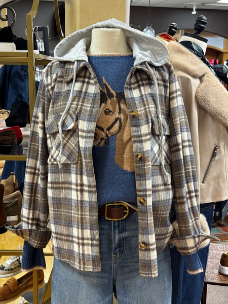 Plaid Shirt Shacket w/Hood