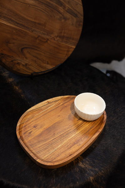 12" x 2.5" Acacia Wood Serving Tray w Fluted Bowl