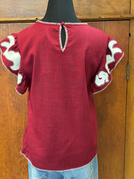 Ruffle Top with Contrast Patch