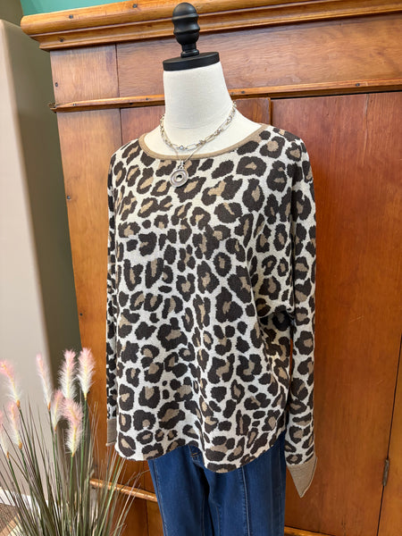 Leopard Jacquard Dolman Sleeve Top