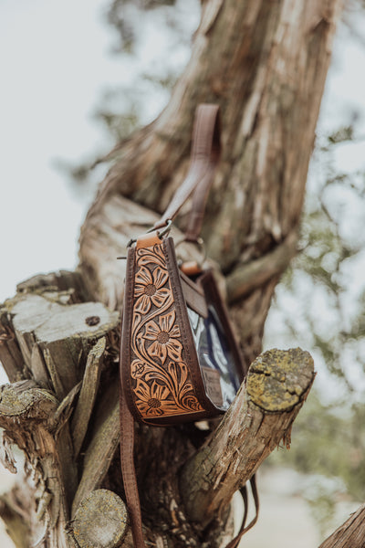 Western Leather Clear Bag with Hand Tooled Acents