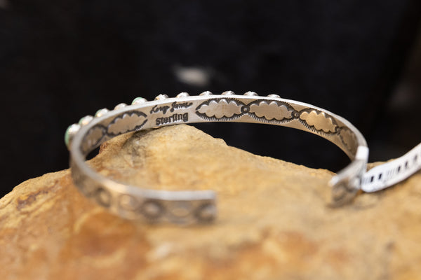 ALZ 11 Stone Turquoise Stacker Cuff Bracelet