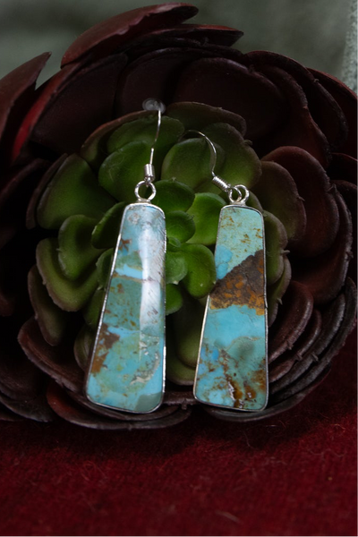 ALZ Wire Turquoise Slab with Silver Earrings