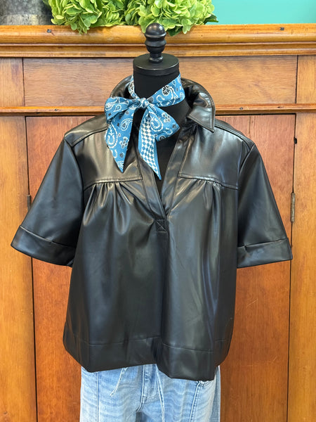 Glam Faux Leather Swing Top Cropped