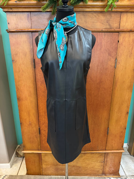 thml leather dress Short Sleeve Button Up Leather Dress in Navy