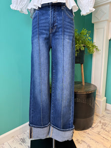 Risen Med Rise Straight Wide Cuff Jean