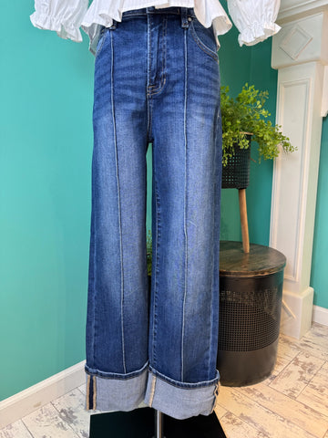 Risen Med Rise Straight Wide Cuff Jean