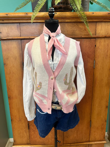 Pink Cactus Button Vest