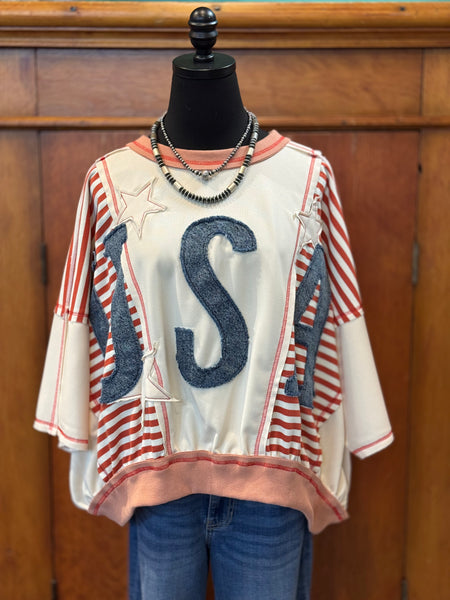 BiBi USA Patchwork Stripe Top
