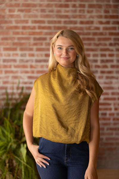 Mock Neck Balloon Sleeve Top