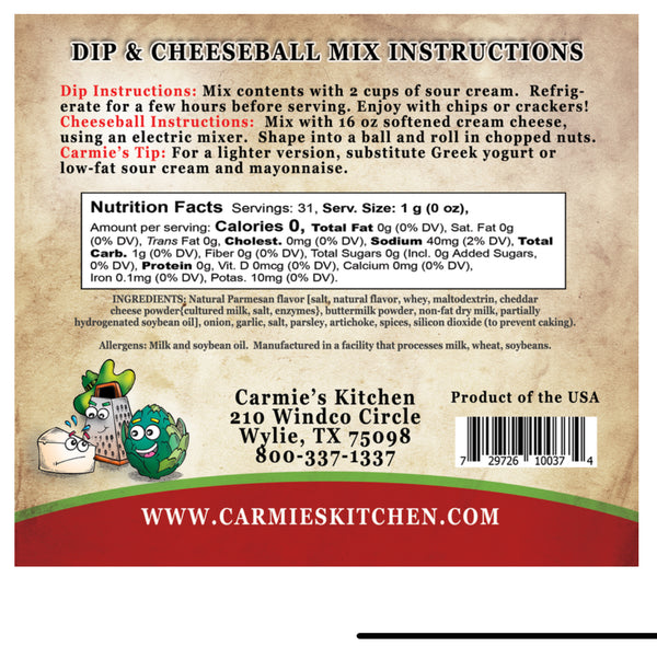 Carmie’s Artichoke Parmesan Dip and Cheeseball Mix