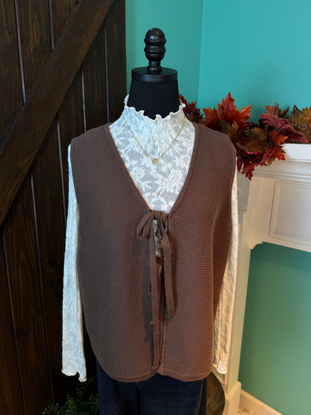 Vanilla Monkey Tie Front Sweater Vest Top