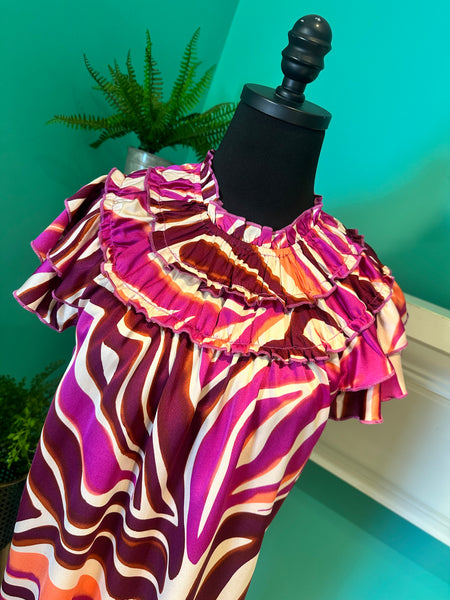 Ruffle Neck Zebra Top