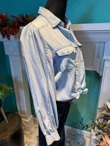 Doe & Rae Exaggerated Sleeve Tencel Denim Long Sleeve Shirt