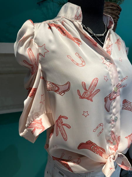 Adrienne Howdy Puff Sleeve Button Down