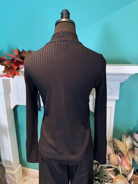 Liverpool Long Sleeve Mock Neck Knit Top W/ Button Detail