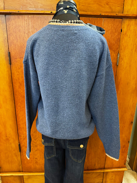 Horse Jacquard Stitch Trim Sweater